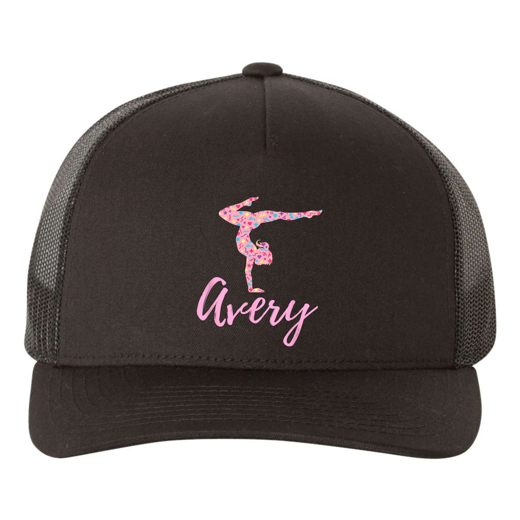 Personalized Gymnastics Avery Name Gymnast Yupoong Adult 5-Panel Trucker Hat