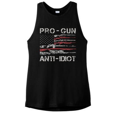 Pro Gun Anti Idiot Vintage Usa Flag 2nd Amendment Ladies PosiCharge Tri-Blend Wicking Tank