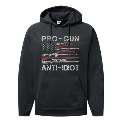 Pro Gun Anti Idiot Vintage Usa Flag 2nd Amendment Performance Fleece Hoodie