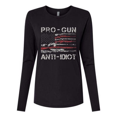 Pro Gun Anti Idiot Vintage Usa Flag 2nd Amendment Womens Cotton Relaxed Long Sleeve T-Shirt