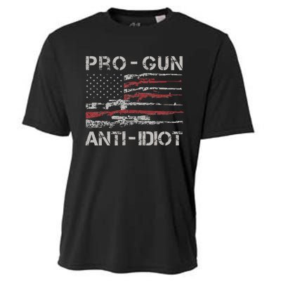 Pro Gun Anti Idiot Vintage Usa Flag 2nd Amendment Cooling Performance Crew T-Shirt