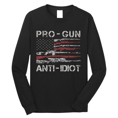 Pro Gun Anti Idiot Vintage Usa Flag 2nd Amendment Long Sleeve Shirt