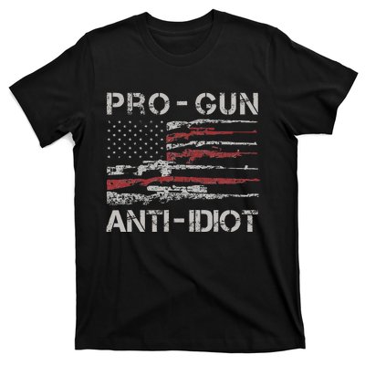 Pro Gun Anti Idiot Vintage Usa Flag 2nd Amendment T-Shirt