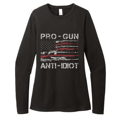 Pro Gun Anti Idiot Vintage Usa Flag 2nd Amendment Womens CVC Long Sleeve Shirt