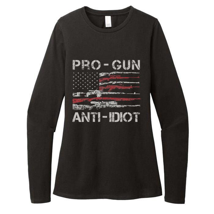 Pro Gun Anti Idiot Vintage Usa Flag 2nd Amendment Womens CVC Long Sleeve Shirt