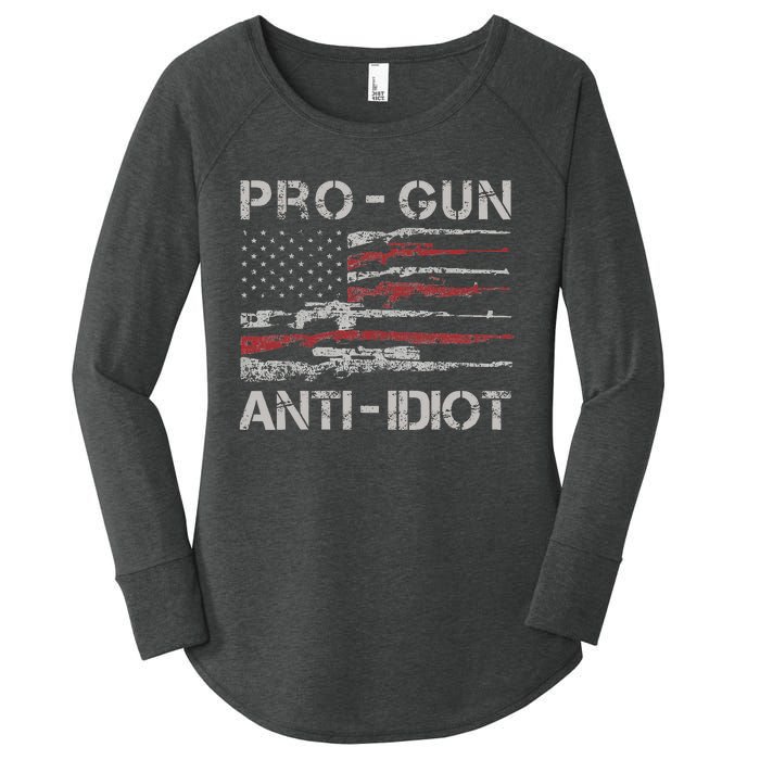 Pro Gun Anti Idiot Vintage Usa Flag 2nd Amendment Women's Perfect Tri Tunic Long Sleeve Shirt