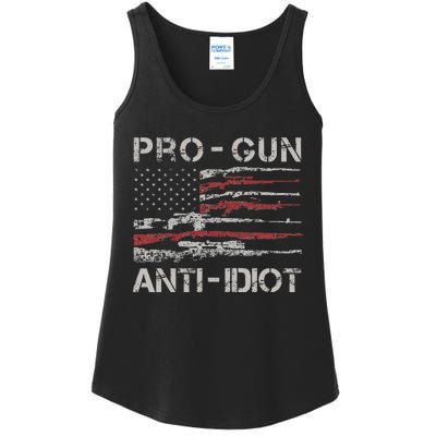 Pro Gun Anti Idiot Vintage Usa Flag 2nd Amendment Ladies Essential Tank