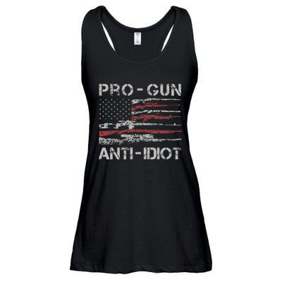 Pro Gun Anti Idiot Vintage Usa Flag 2nd Amendment Ladies Essential Flowy Tank