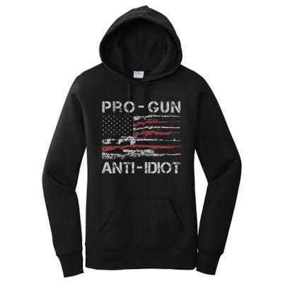 Pro Gun Anti Idiot Vintage Usa Flag 2nd Amendment Women's Pullover Hoodie