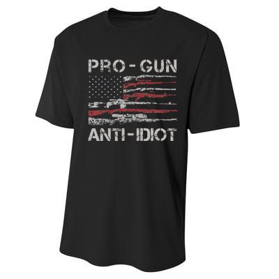 Pro Gun Anti Idiot Vintage Usa Flag 2nd Amendment Performance Sprint T-Shirt