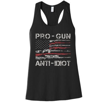 Pro Gun Anti Idiot Vintage Usa Flag 2nd Amendment Women's Racerback Tank