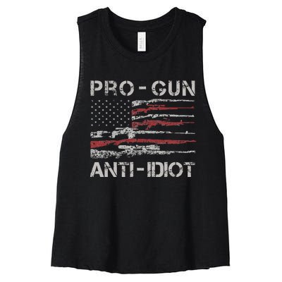 Pro Gun Anti Idiot Vintage Usa Flag 2nd Amendment Women's Racerback Cropped Tank