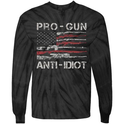 Pro Gun Anti Idiot Vintage Usa Flag 2nd Amendment Tie-Dye Long Sleeve Shirt