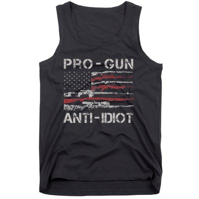 Pro Gun Anti Idiot Vintage Usa Flag 2nd Amendment Tank Top