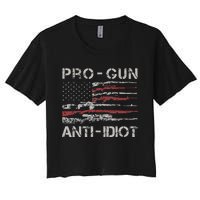 Pro Gun Anti Idiot Vintage Usa Flag 2nd Amendment Women's Crop Top Tee