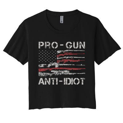 Pro Gun Anti Idiot Vintage Usa Flag 2nd Amendment Women's Crop Top Tee