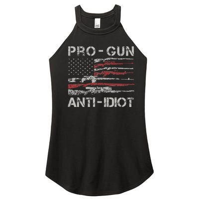 Pro Gun Anti Idiot Vintage Usa Flag 2nd Amendment Women's Perfect Tri Rocker Tank