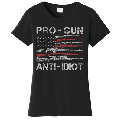 Pro Gun Anti Idiot Vintage Usa Flag 2nd Amendment Women's T-Shirt