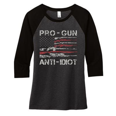 Pro Gun Anti Idiot Vintage Usa Flag 2nd Amendment Women's Tri-Blend 3/4-Sleeve Raglan Shirt