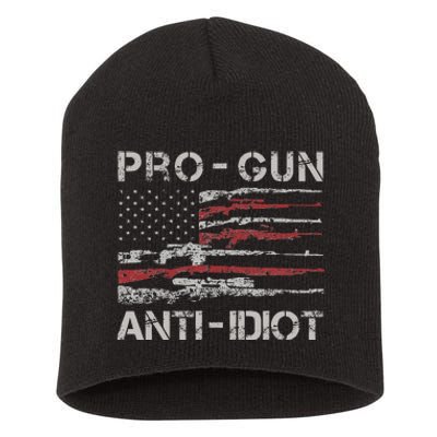 Pro Gun Anti Idiot Vintage Usa Flag 2nd Amendment Short Acrylic Beanie