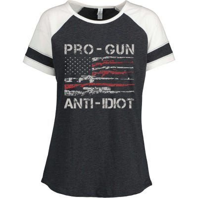 Pro Gun Anti Idiot Vintage Usa Flag 2nd Amendment Enza Ladies Jersey Colorblock Tee