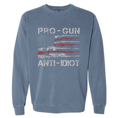 Pro Gun Anti Idiot Vintage Usa Flag 2nd Amendment Garment-Dyed Sweatshirt