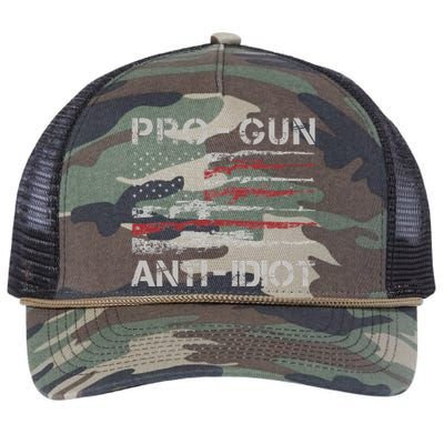 Pro Gun Anti Idiot Vintage Usa Flag 2nd Amendment Retro Rope Trucker Hat Cap