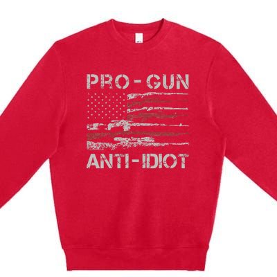 Pro Gun Anti Idiot Vintage Usa Flag 2nd Amendment Premium Crewneck Sweatshirt