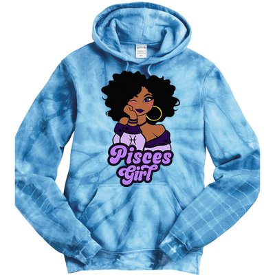 Pisces Girl Afro Girl Zodiac Signs Birthday Tie Dye Hoodie