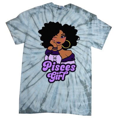 Pisces Girl Afro Girl Zodiac Signs Birthday Tie-Dye T-Shirt