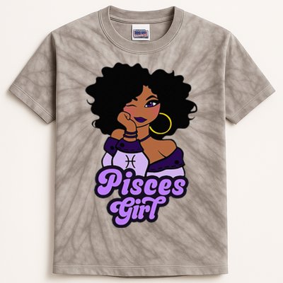 Pisces Girl Afro Girl Zodiac Signs Birthday Kids Tie-Dye T-Shirt