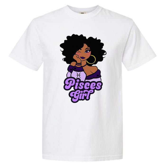 Pisces Girl Afro Girl Zodiac Signs Birthday Garment-Dyed Heavyweight T-Shirt