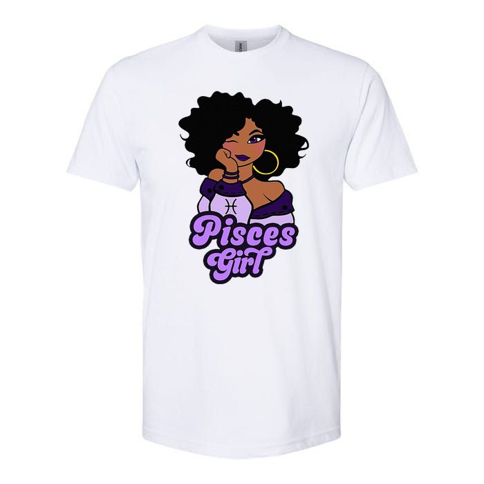 Pisces Girl Afro Girl Zodiac Signs Birthday Softstyle CVC T-Shirt