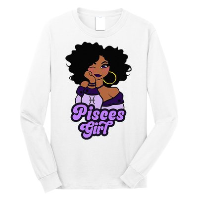 Pisces Girl Afro Girl Zodiac Signs Birthday Long Sleeve Shirt