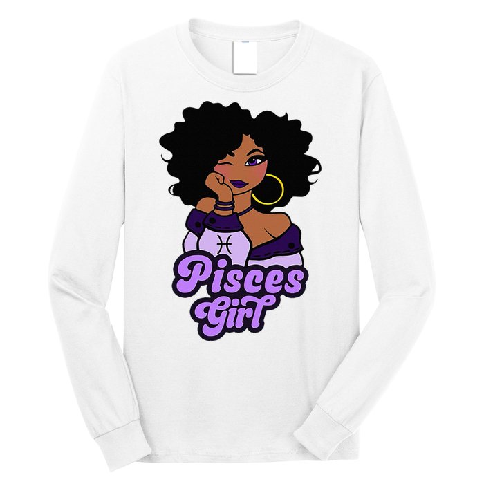 Pisces Girl Afro Girl Zodiac Signs Birthday Long Sleeve Shirt