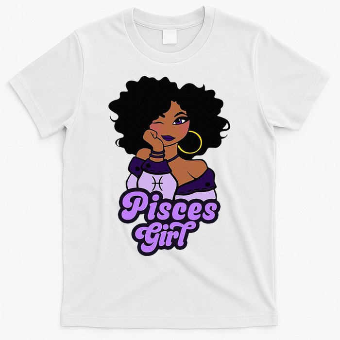 Pisces Girl Afro Girl Zodiac Signs Birthday T-Shirt