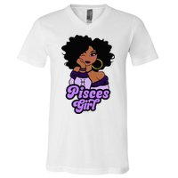 Pisces Girl Afro Girl Zodiac Signs Birthday V-Neck T-Shirt