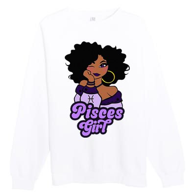 Pisces Girl Afro Girl Zodiac Signs Birthday Premium Crewneck Sweatshirt