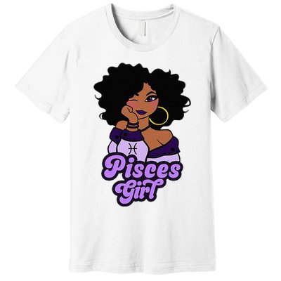 Pisces Girl Afro Girl Zodiac Signs Birthday Premium T-Shirt