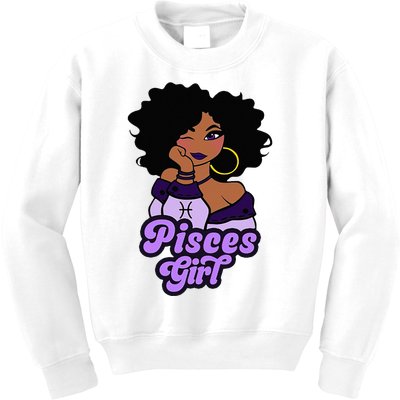 Pisces Girl Afro Girl Zodiac Signs Birthday Kids Sweatshirt