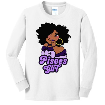 Pisces Girl Afro Girl Zodiac Signs Birthday Kids Long Sleeve Shirt