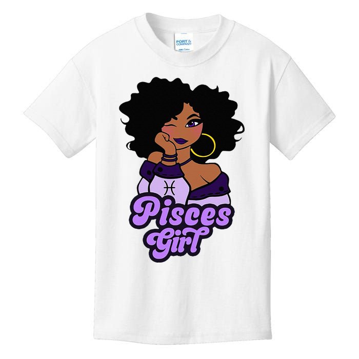 Pisces Girl Afro Girl Zodiac Signs Birthday Kids T-Shirt