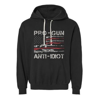 Pro Gun Anti Idiot Vintage USA Flag 2nd Amendment Garment-Dyed Fleece Hoodie