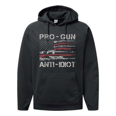 Pro Gun Anti Idiot Vintage USA Flag 2nd Amendment Performance Fleece Hoodie