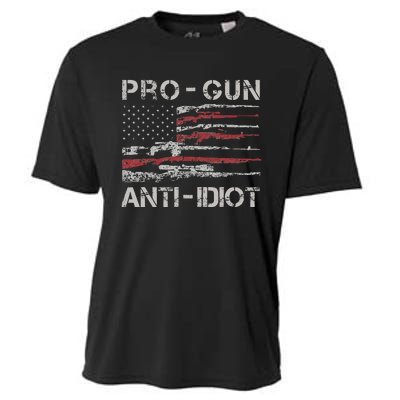 Pro Gun Anti Idiot Vintage USA Flag 2nd Amendment Cooling Performance Crew T-Shirt