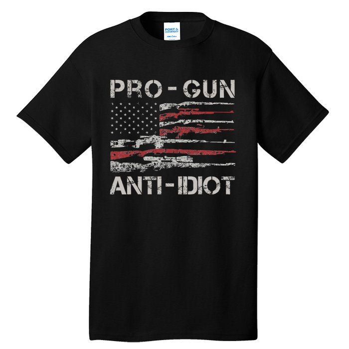 Pro Gun Anti Idiot Vintage USA Flag 2nd Amendment Tall T-Shirt