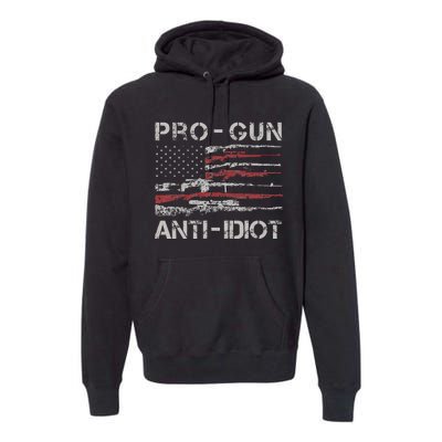 Pro Gun Anti Idiot Vintage USA Flag 2nd Amendment Premium Hoodie