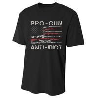 Pro Gun Anti Idiot Vintage USA Flag 2nd Amendment Performance Sprint T-Shirt