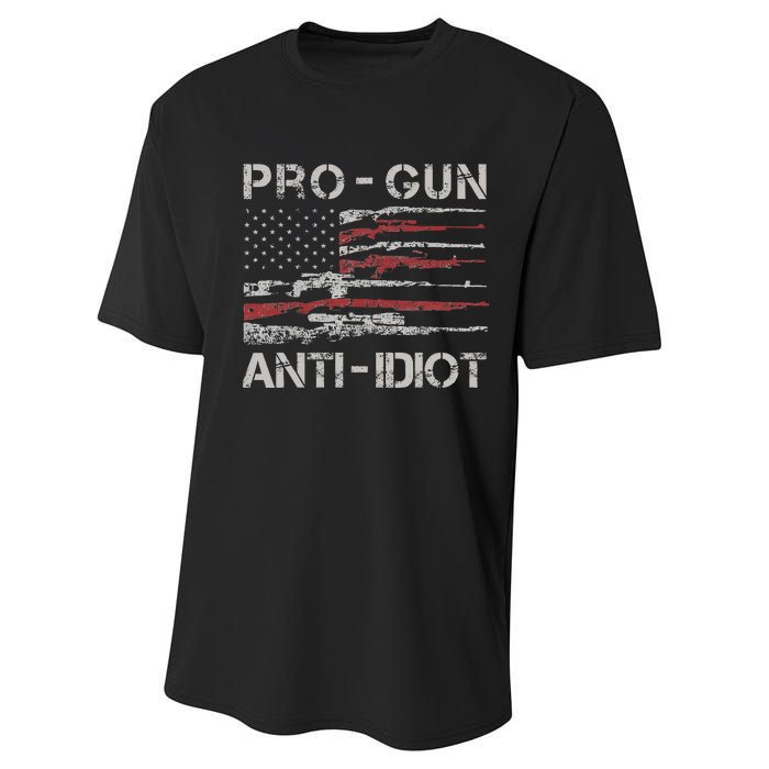 Pro Gun Anti Idiot Vintage USA Flag 2nd Amendment Performance Sprint T-Shirt