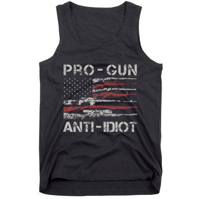 Pro Gun Anti Idiot Vintage USA Flag 2nd Amendment Tank Top